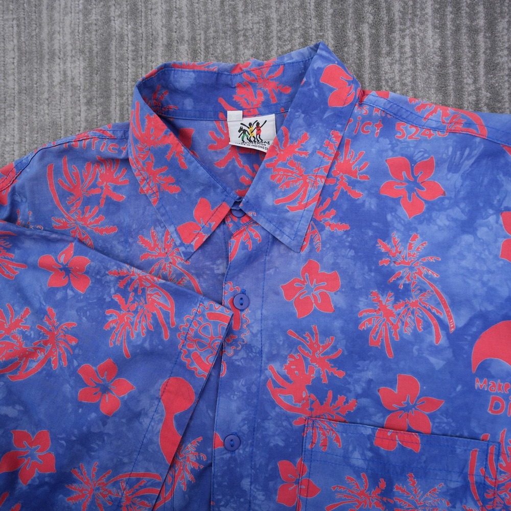Rum Reggae Mens Blue Red Tropical Palm Tree Rotary District 5240 Cotton Shirt XL